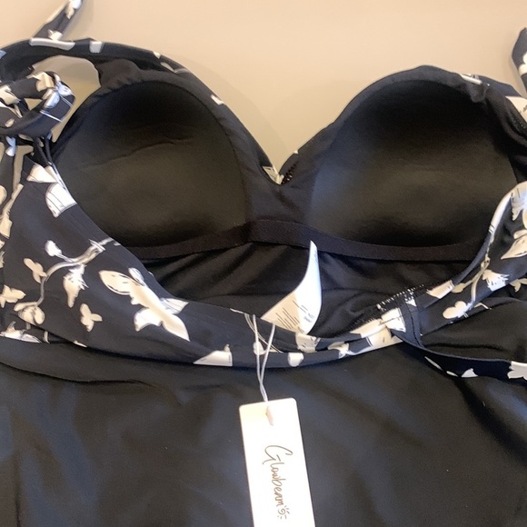 Glowbeam 1 Piece Ruched Black and White Swimsuit Size 1X Tummy Control NWT - Picture 9 of 15